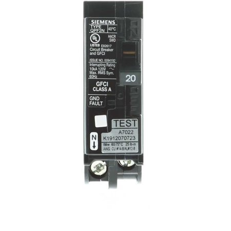 SIEMENS Circuit Breaker, 20A, 1 Pole, 120V AC QF120AN